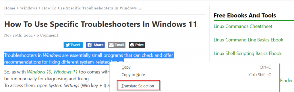 vivaldi translate selection feature