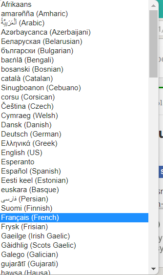 drop-down of available languages for vivaldi translate