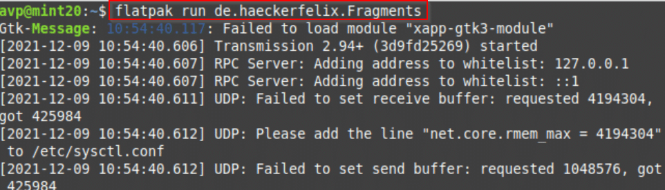 launching fragments through Linux Mint Terminal