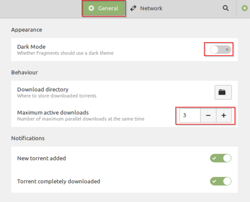 Fragments General settings