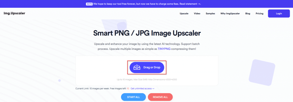 Image Upscaler homepage