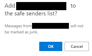 adding message to safe senders list in outlook.com