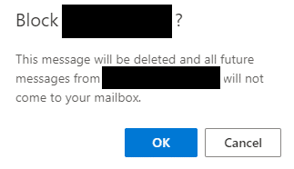 blocking senders using outlook.com message actions