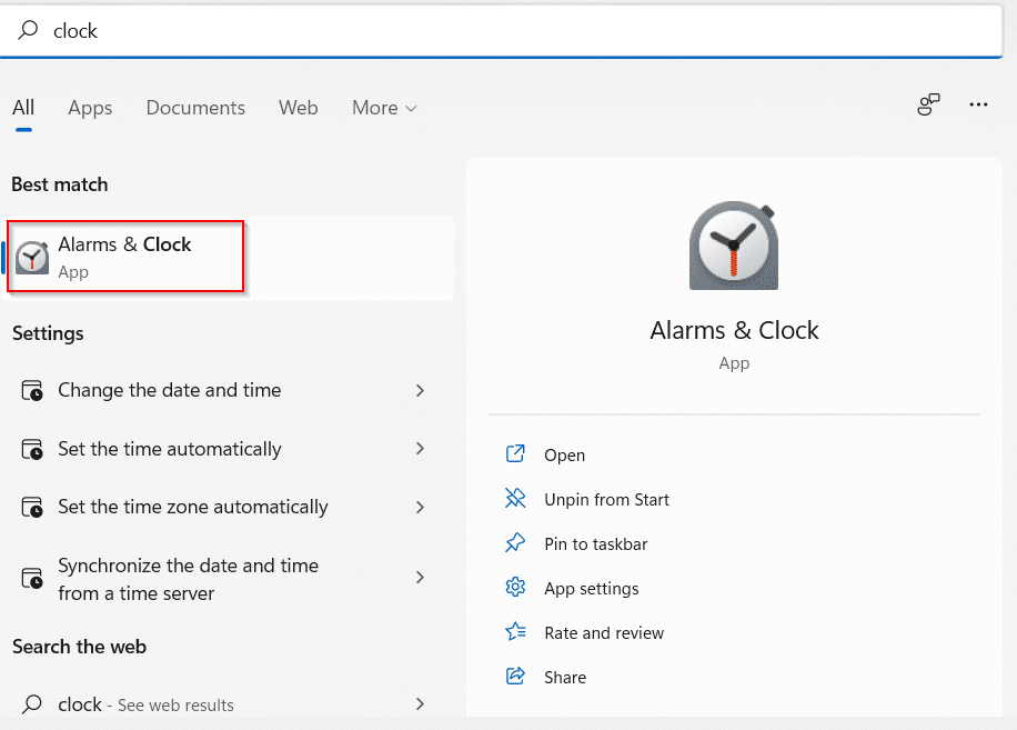 alarms & clock app in windows 11