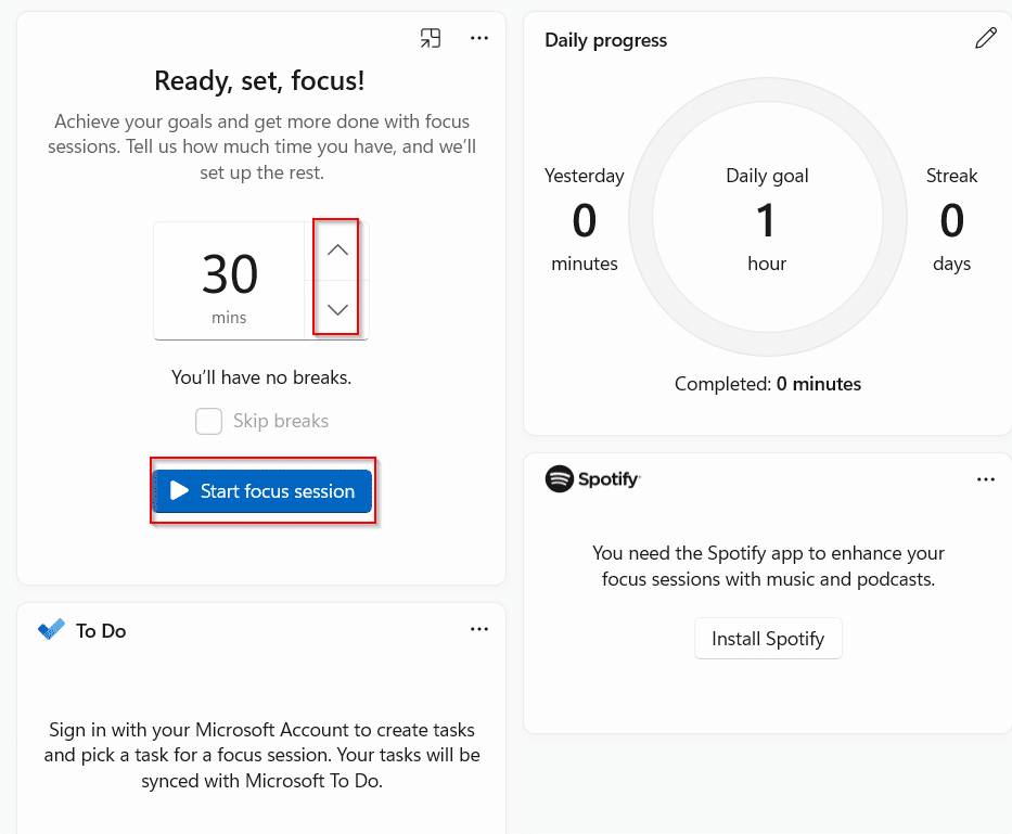 windows 11 focus sessions dashboard