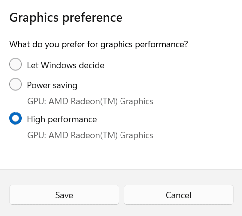 different graphics preferences for apps 