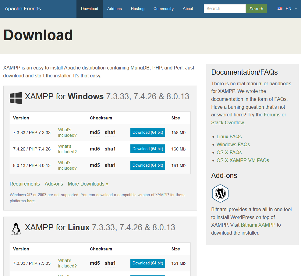 xampp download page for windows