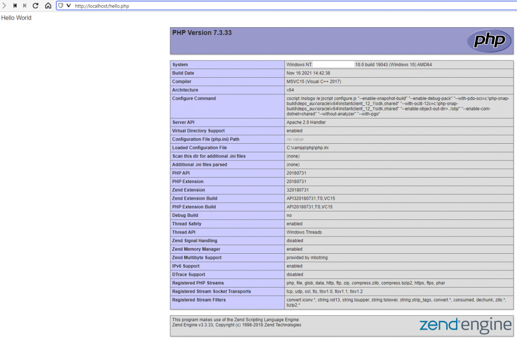 a test page that shows php details