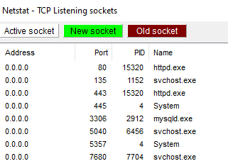 netstat information for various services