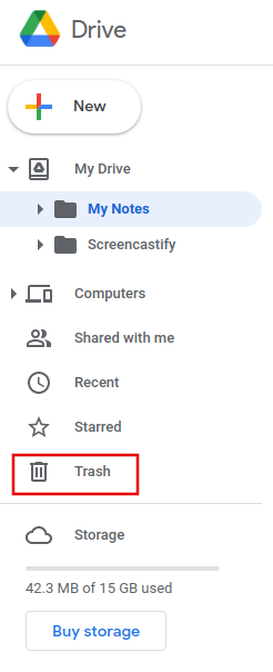 Trash folder in Google Drive