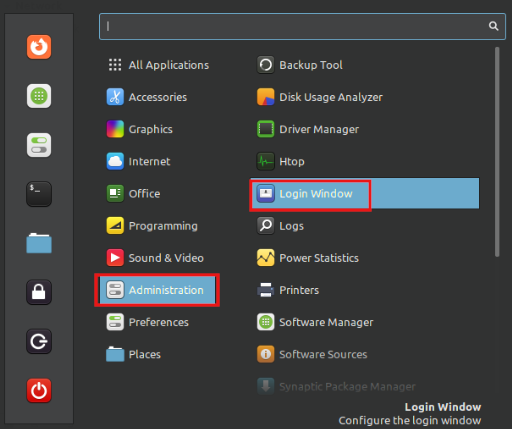 accessing linux mint settings for login screen