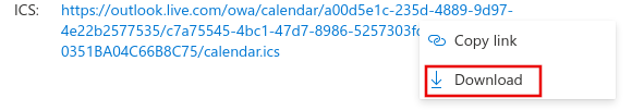 download the published calendar as ICS file