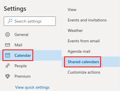 accessing calendar settings