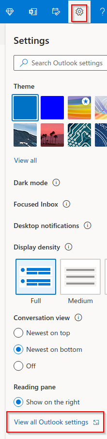 accessing outlook.com settings