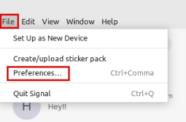 accessing Signal desktop app preferences