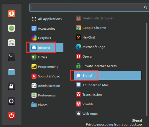 Signal app installed in Linux Mint