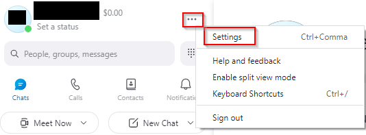 accessing skype settings from desktop app