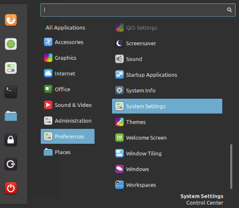 accessing linux mint system settings