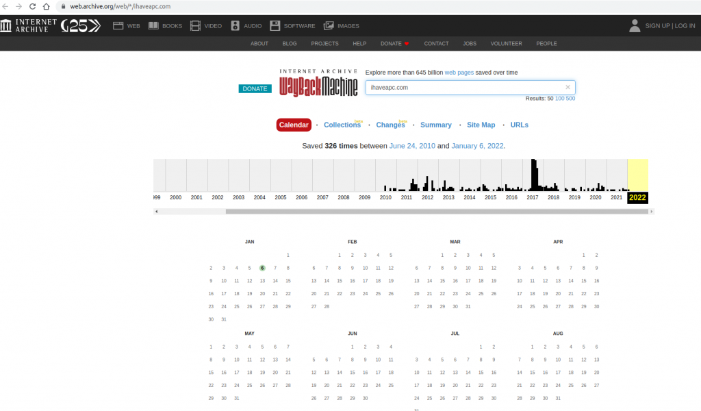 list of available snapshots by year