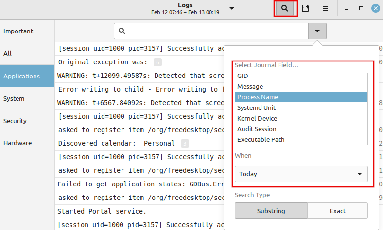 filtering messages in Logs