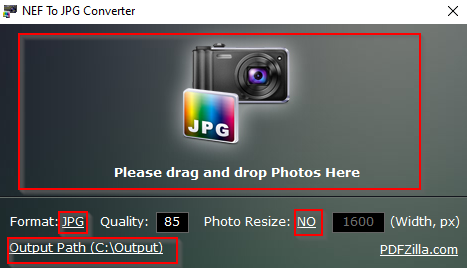 NEF To JPG Converter main interface