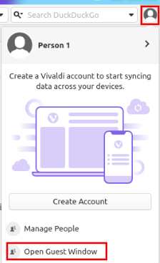 opening a guest window in vivaldi