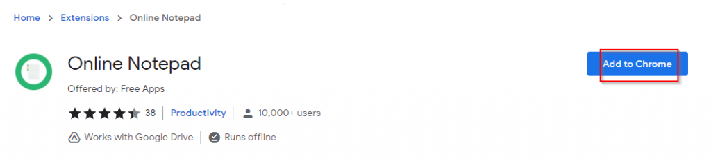 Online Notepad add-on in Chrome Web Store