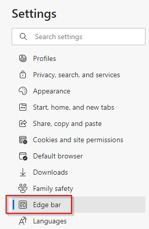 accessing Edge bar settings