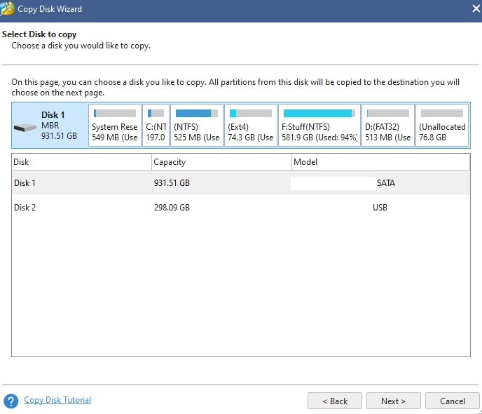 choosing destination disk for copying