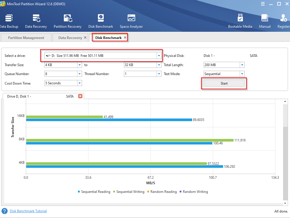 disk benchmark tool in MiniTool Partition Wizard