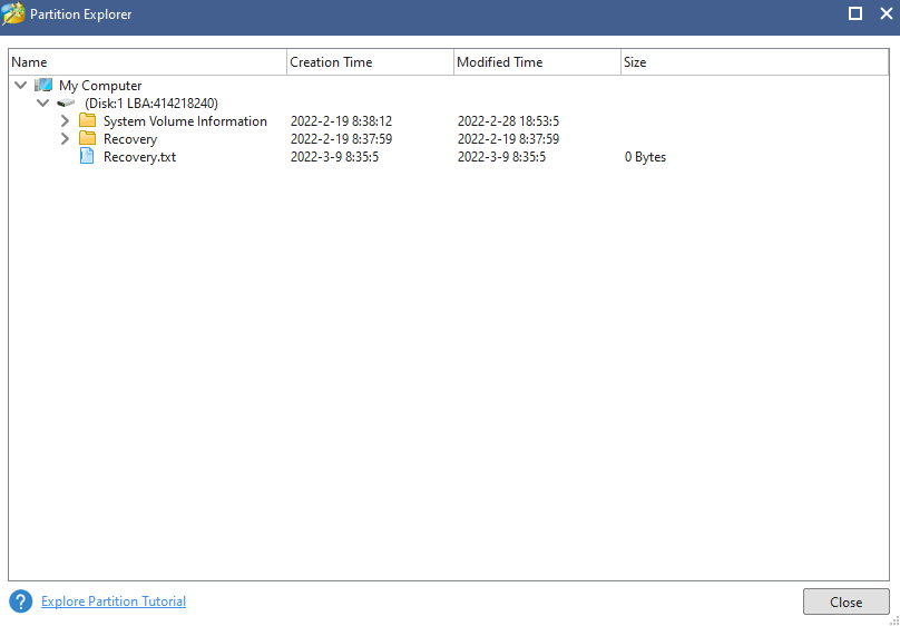 exploring partition content