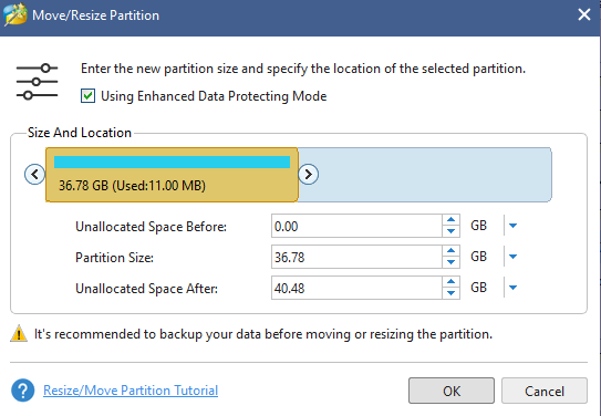 move or resize partitions using MiniTool Partition Wizard