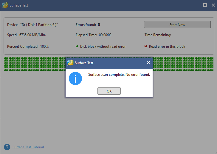 surface scan test checks for disk damage