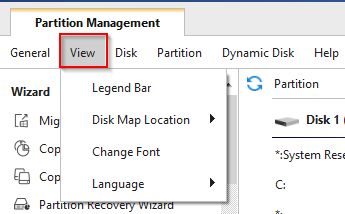 changing the view settings in MiniTool Partition Wizard