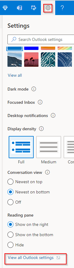 outlook.com settings