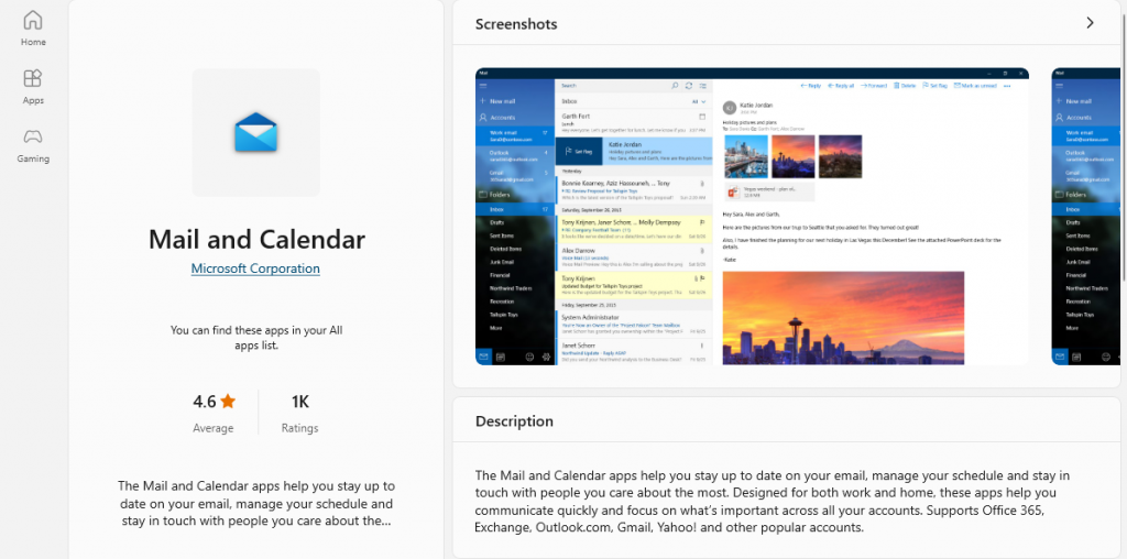 Mail and Calendar app in Windows
