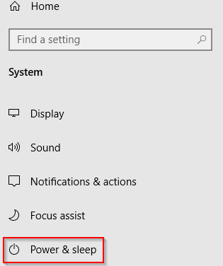 power and sleep options in windows 10