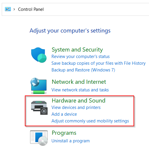 hardware and sound settings in windows 11