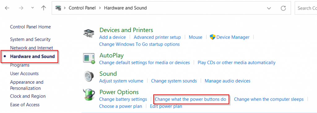 accessing power button options in windows 11