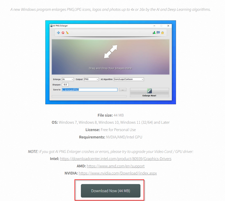 AI PNG Enlarger download page