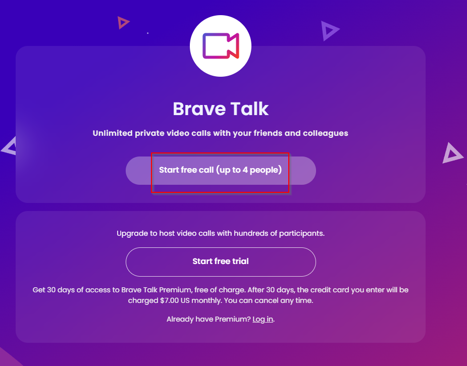 start free calls using Brave Talk