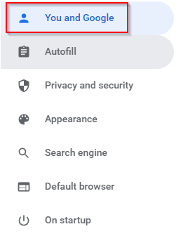 You and Google settings in Chrome