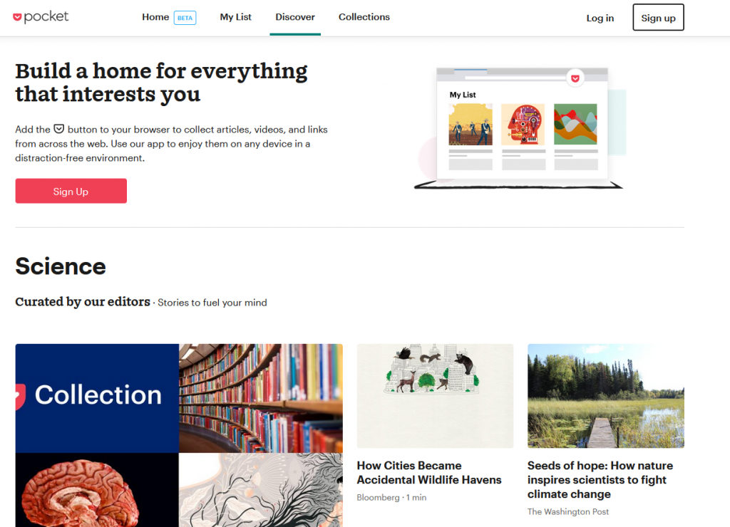 Pocket online curation service