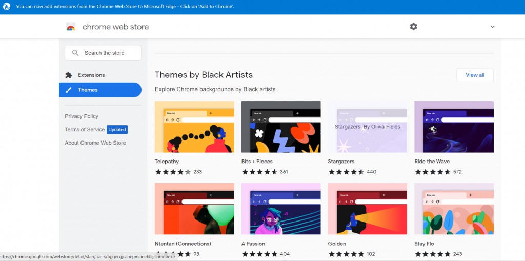 Edge themes can also be installed from the Chrome Web Store