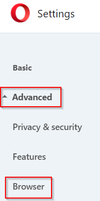 accessing browser feature from Opera settings