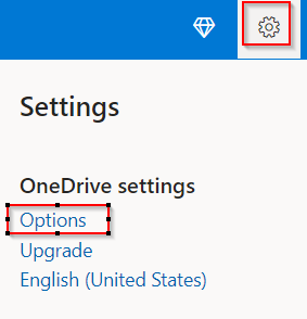 accessing onedrive options