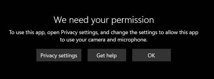 permission prompt when the camera settings are tightened