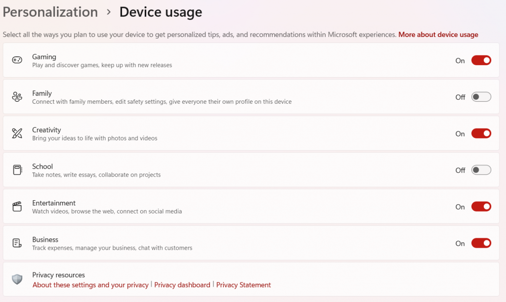 enable device usage in Windows 11