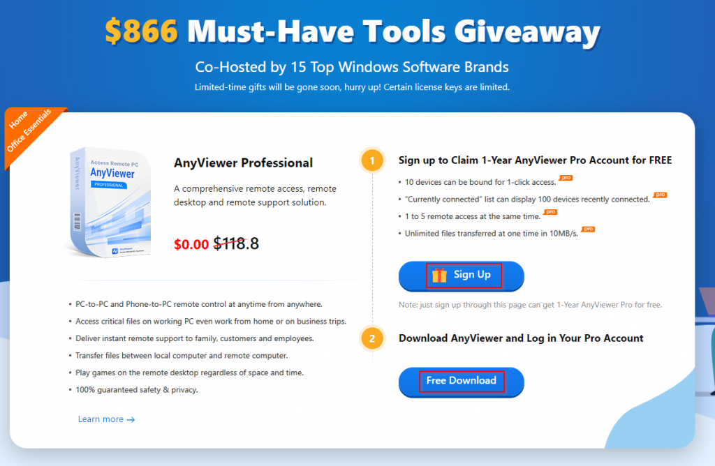 signing up for a free AnyViewer Pro account