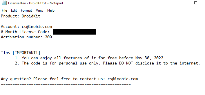 license key for DroidKit and activation instructions